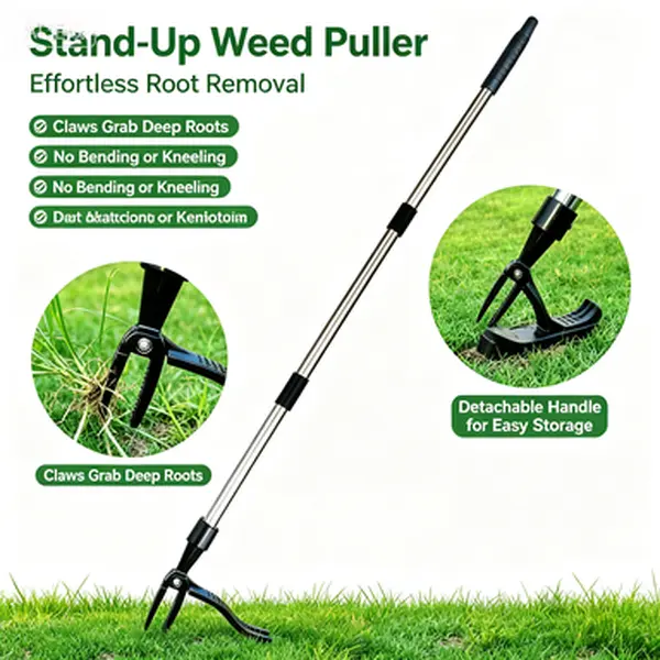 Stand Up Weed Puller Manual Garden Weeding Tool Detachable Design Deep Root Weed Remover No Bending Or Kneeling Back‑Saving Weeder For Lawn Yard Patio Remove Weeds Completely Without Chemicals