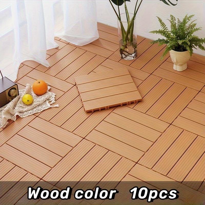 5PCS Bedroom, Balcony, Terrace Plastic Interlocking Flooring, Self-assembly Flooring, Plastic Flooring, Imitation Three-color Plastic Wood Flooring, Outdoor Courtyard Decoration, Easy to Assemble (Model: DM518)