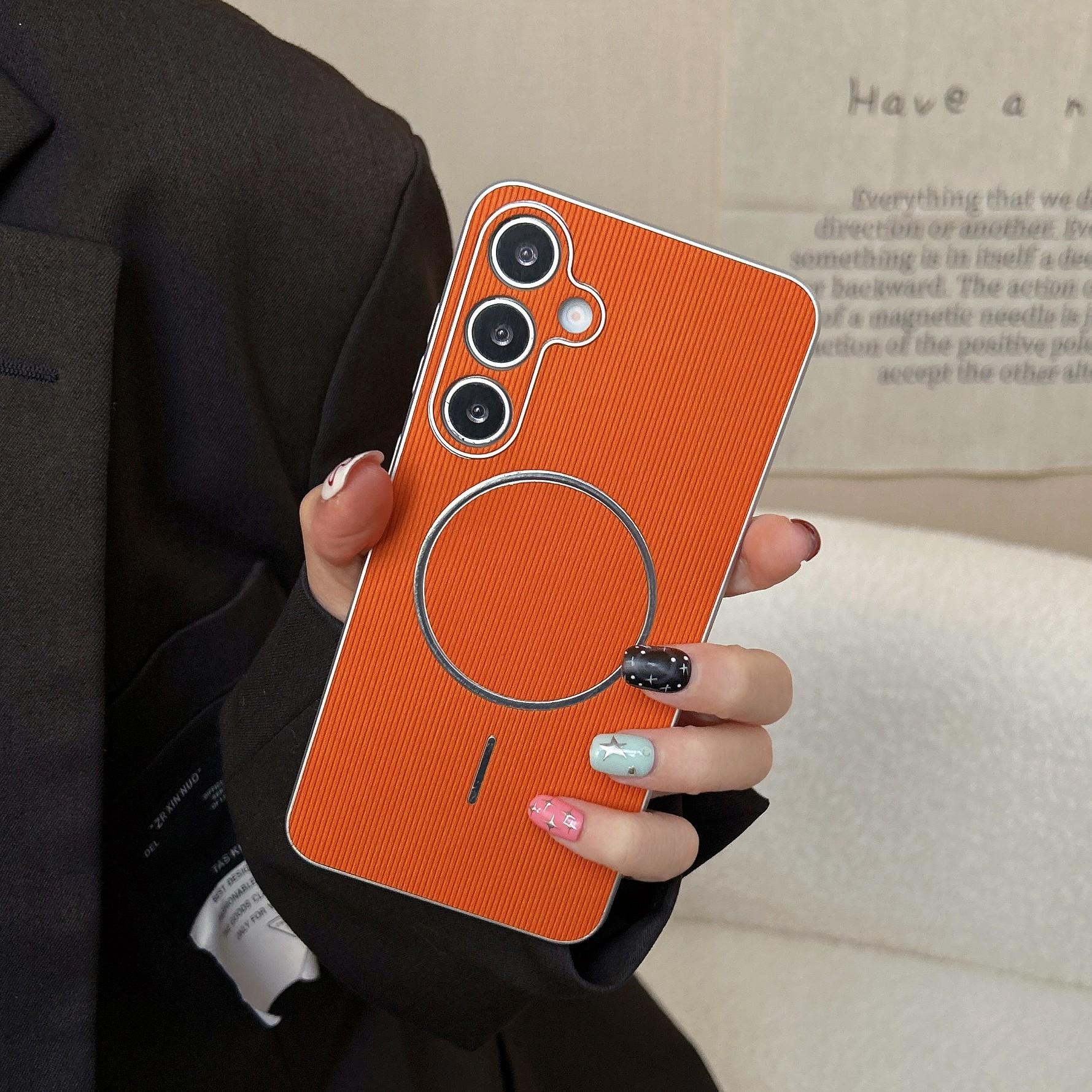 Electroplated Silver Vertical Stripe Magnetic Phone Case, Shockproof Samsung Galaxy S26/s25/s24 Series, Unisex Gift Idea