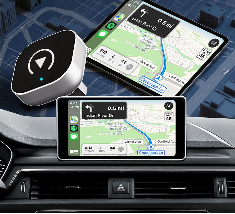 Wireless CarPlay & Android Auto Adapter - 4GB RAM Smart Dongle with USB-Type-C, Plug-and-Play, App Access, Pearl Nickel Finish for Universal Fit Vehicles, Daily Commute Use