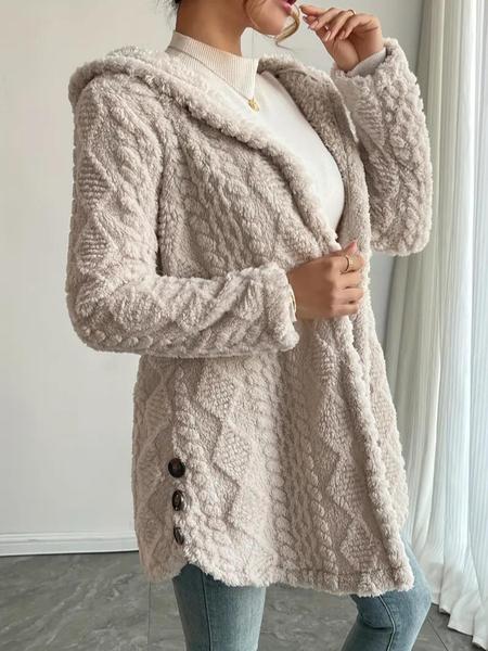 Women's Fall Winter Warm Fashion Jacquard Hooded Cardigan Long Sleeve Coat, Stylish Outerwear for Casual Daily Wear & School Activities