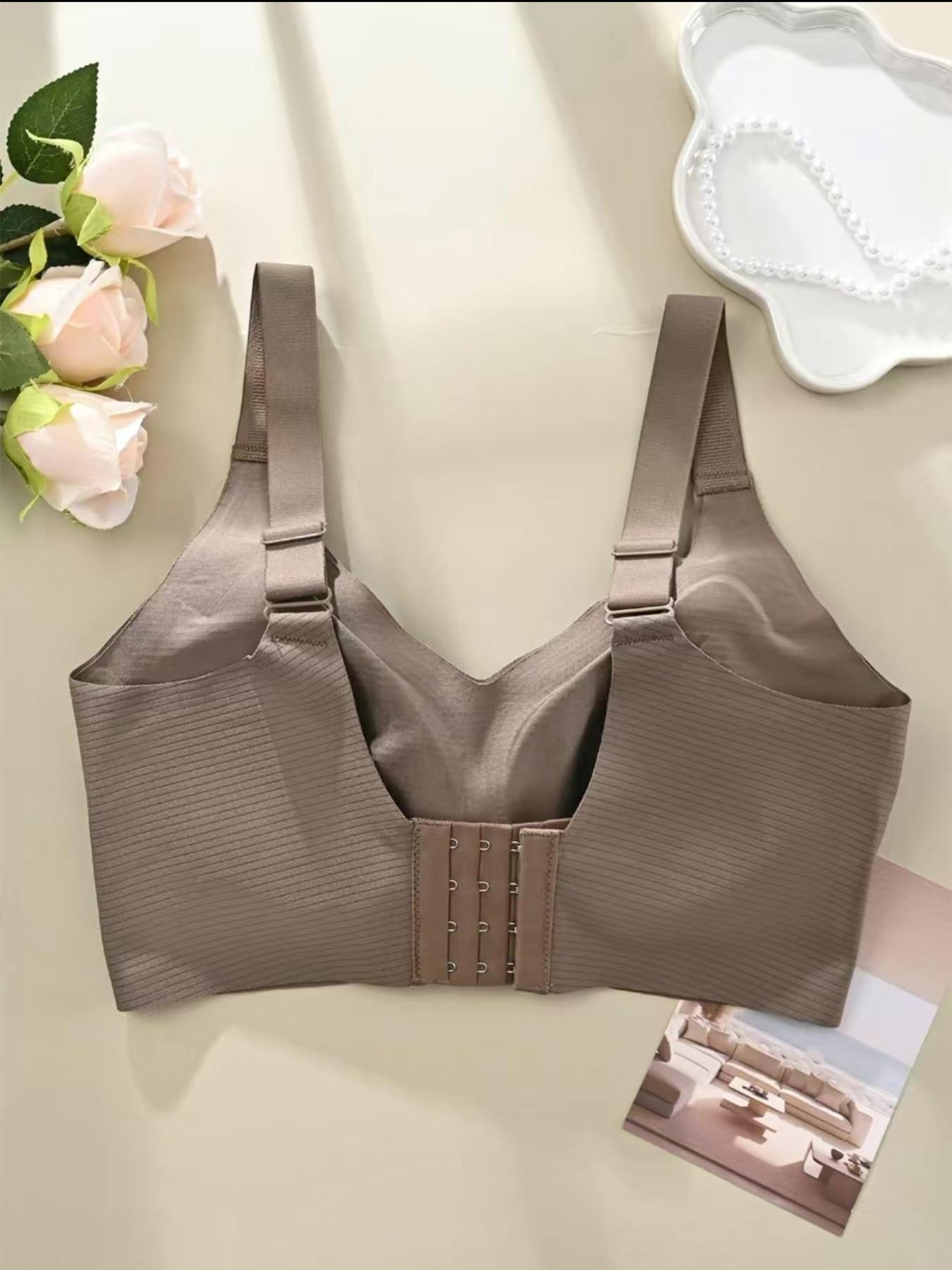 Women's Seamless Wireless Bra, Adjustable Wide Shoulder Straps, Comfortable Breathable Daily Wear, Ribbed Stripe Design