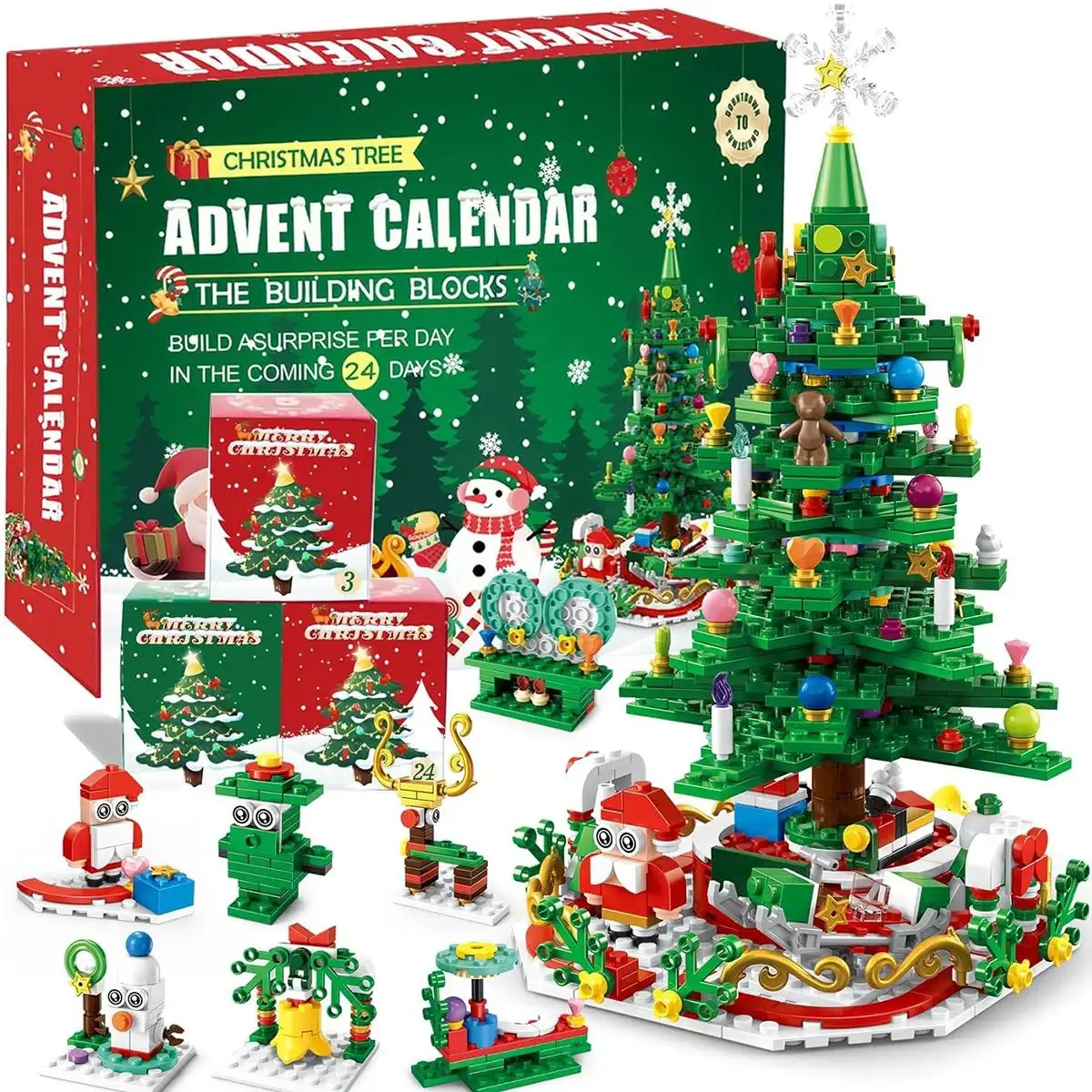 2026 Building Blocks Advent Calendar - 24-Pack Mini Jigsaw Puzzle Toys, Safe Plastics Reindeer Themed Kits for Kids-Adults, Holiday Cheer Tradition Countdown Creative Assembly Toys,Brick Kit, DIY Building Block,Christmas gifts,family time