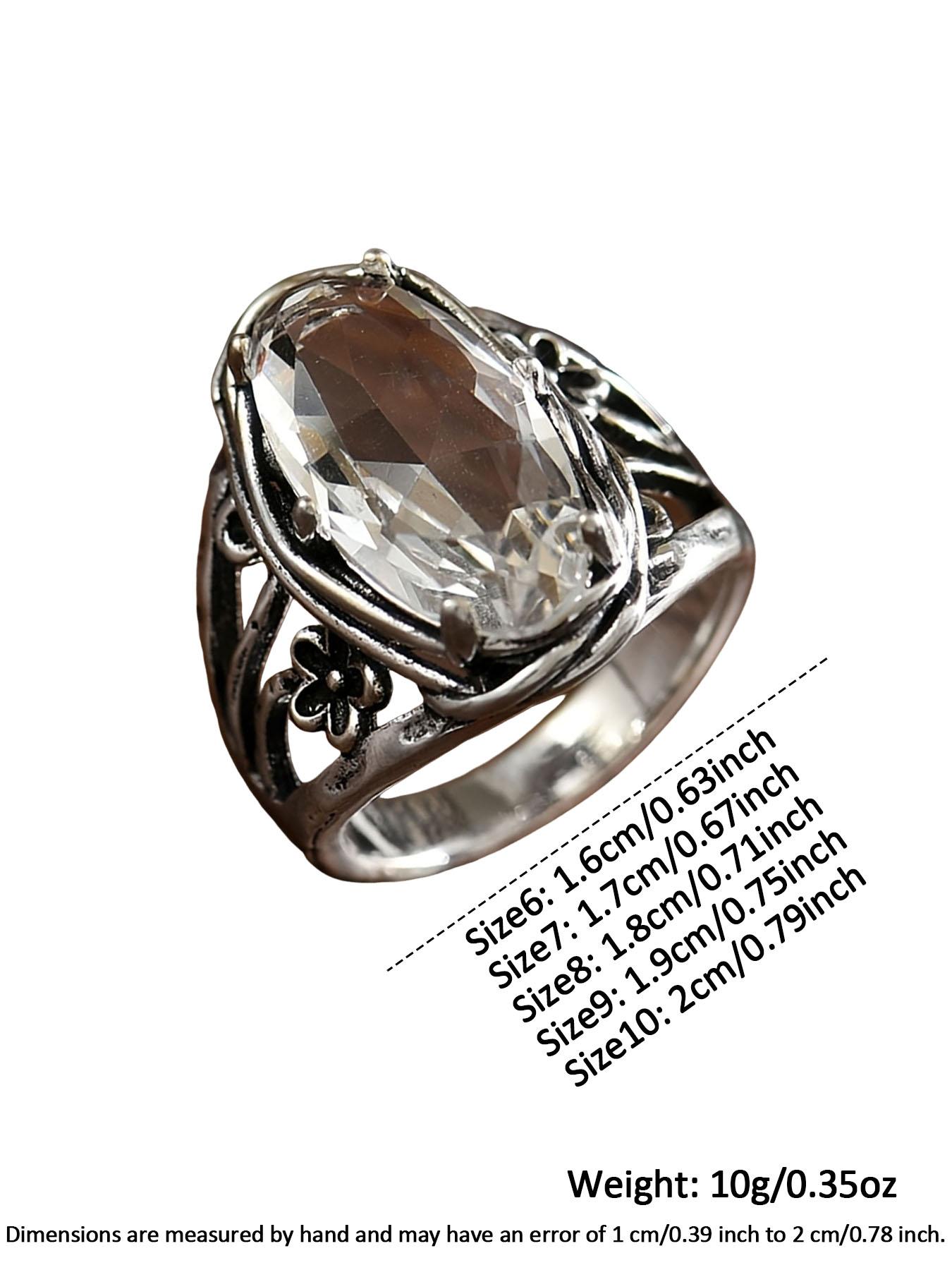 Boho Style Women's Ring, Vintage Ethnic Oval Zircon Hollow Flower Design, Versatile Party Jewelry, Unique Personalized Accessory, Boho Style Rings