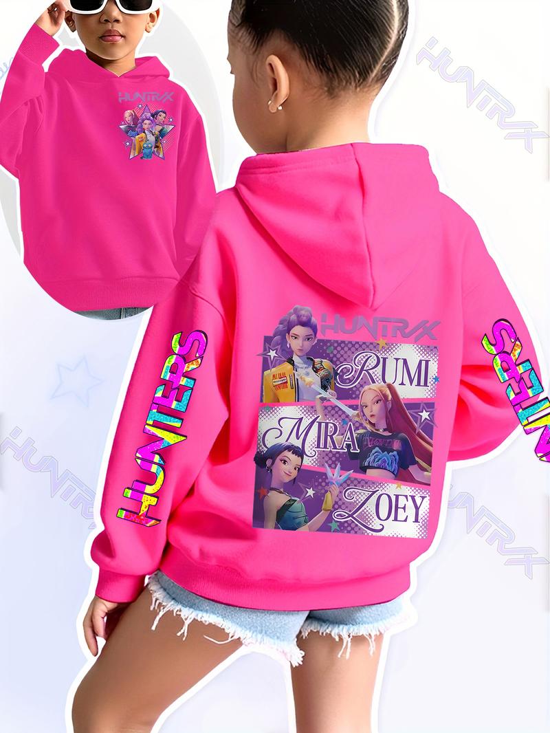 Girls Kpop Demon Hunters Series Hoodie, Rumi Mira Zoey Cartoon Print, Spring Fall Fashion Casual Sweatshirt, Christmas Gift Idea