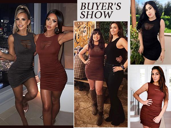Women Sexy Summer Bodycon Ruched Party Club Mini Dress Sleeveless Cutout Tight Date Night Tank Short Dresses Women Dress for Spring & Fall Minimalist Sizes run small Petite