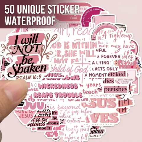Pink Christian Stickers 50 PCS, Sticker Pack, Inspirational Bible Verse Stickers, Inspirational Messages, Waterproof Adhesive Jesus Sticker for Water Bottles Laptop Journaling, Adults Women Faith Gifts, Self Adhesive Stickers, Sticker Decal