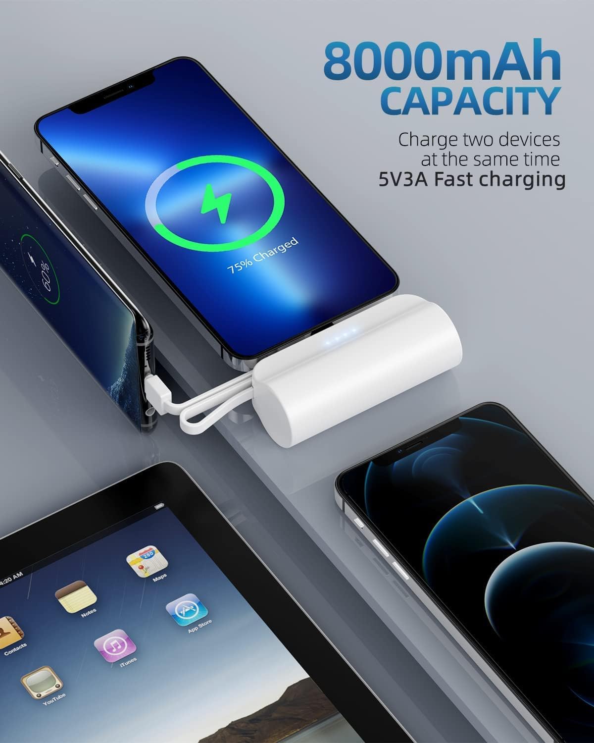 Portable Charger with Built in Plug, Tiny Power Bank Small Battery Pack Compatible with iPhone 14/14 Pro/13/13 Pro/12/12 Pro/11/XR/XS/X/8/7/6,AirPods