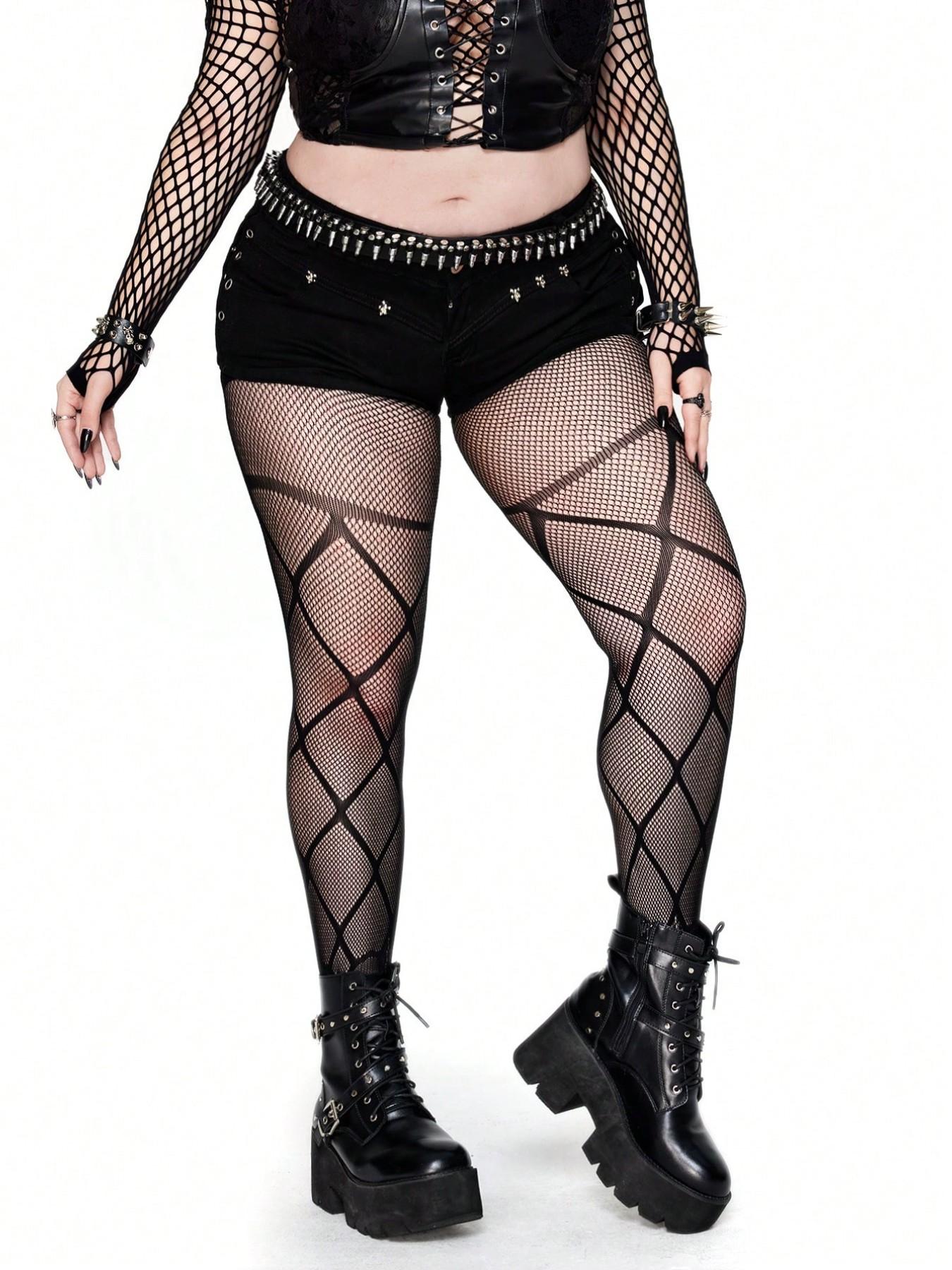 High Elasticity Fishnet Pantyhose, Fashionable Girl Sexy Tattoo Jacquard Lace Cutout, Trendy Skinny Trousers for All Seasons