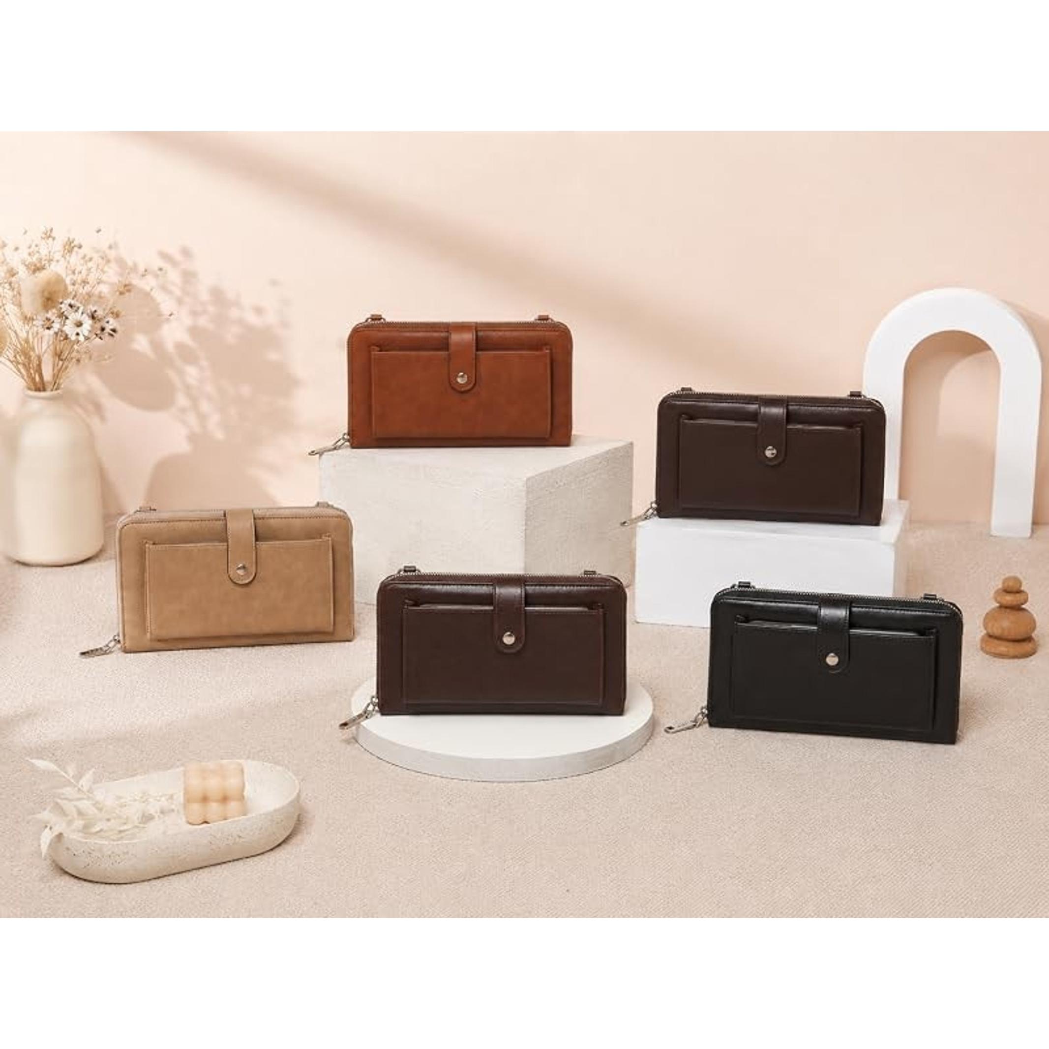 RFID Crossbody Wallet Wristlet Purse for Women,Vegan Leather Small Clutch with Phone Pocket Multiple Credit Card Slots