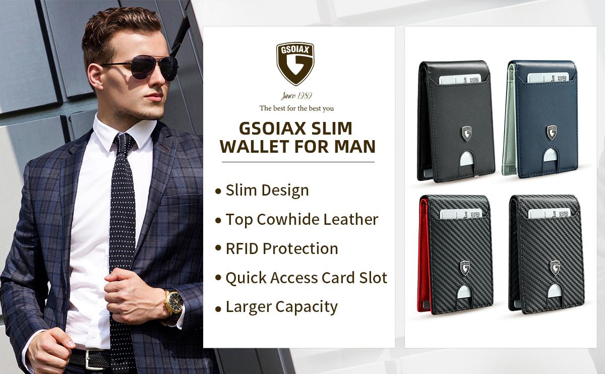 GSOIAX Men's Slim Wallet RFID Blocking Strap Gift Box