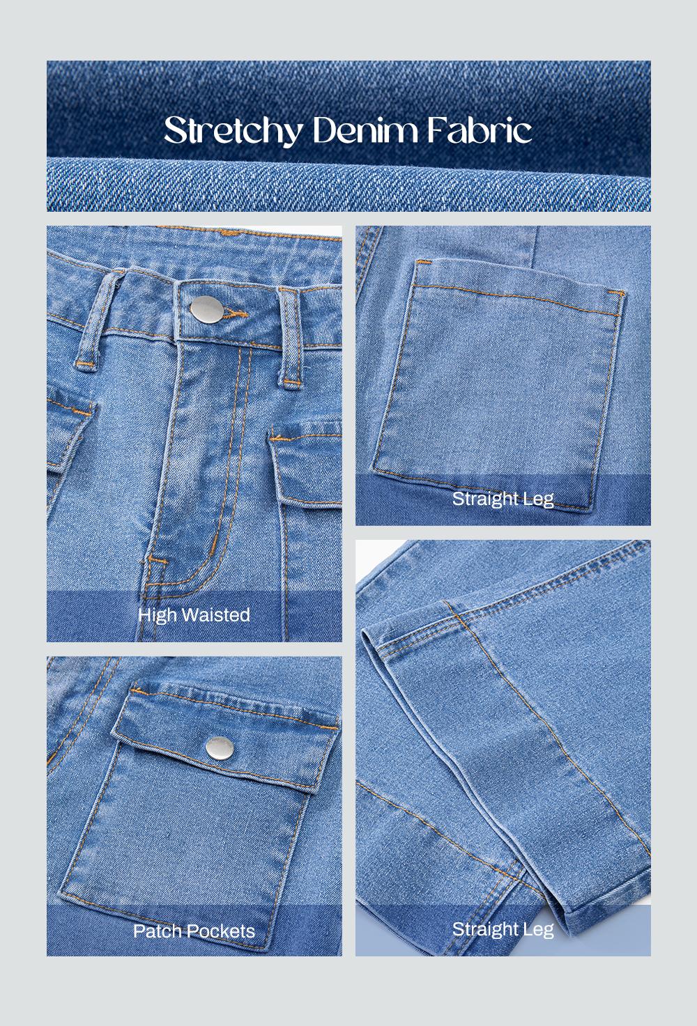 Sidefeel Women's Wide Leg Jeans High Waisted Stretchy Zimbaplatinum Jeans with Patch Pockets TikTokShopBlackFriday