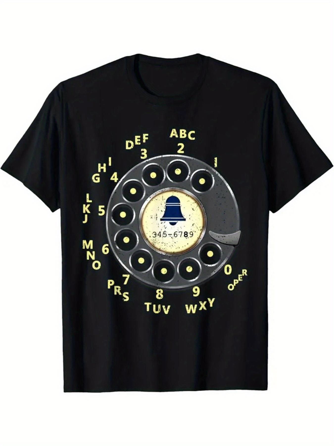 1pc, 100% Cotton, Retro Dial Phone Print T-Shirt, Seasonal Casual And Trendy Men'S T-Shirt, Round Neck High Street Pure Cotton Short-Sleeved T-Shirt, Fashion Boutique T-Shirt, Christmas Gift