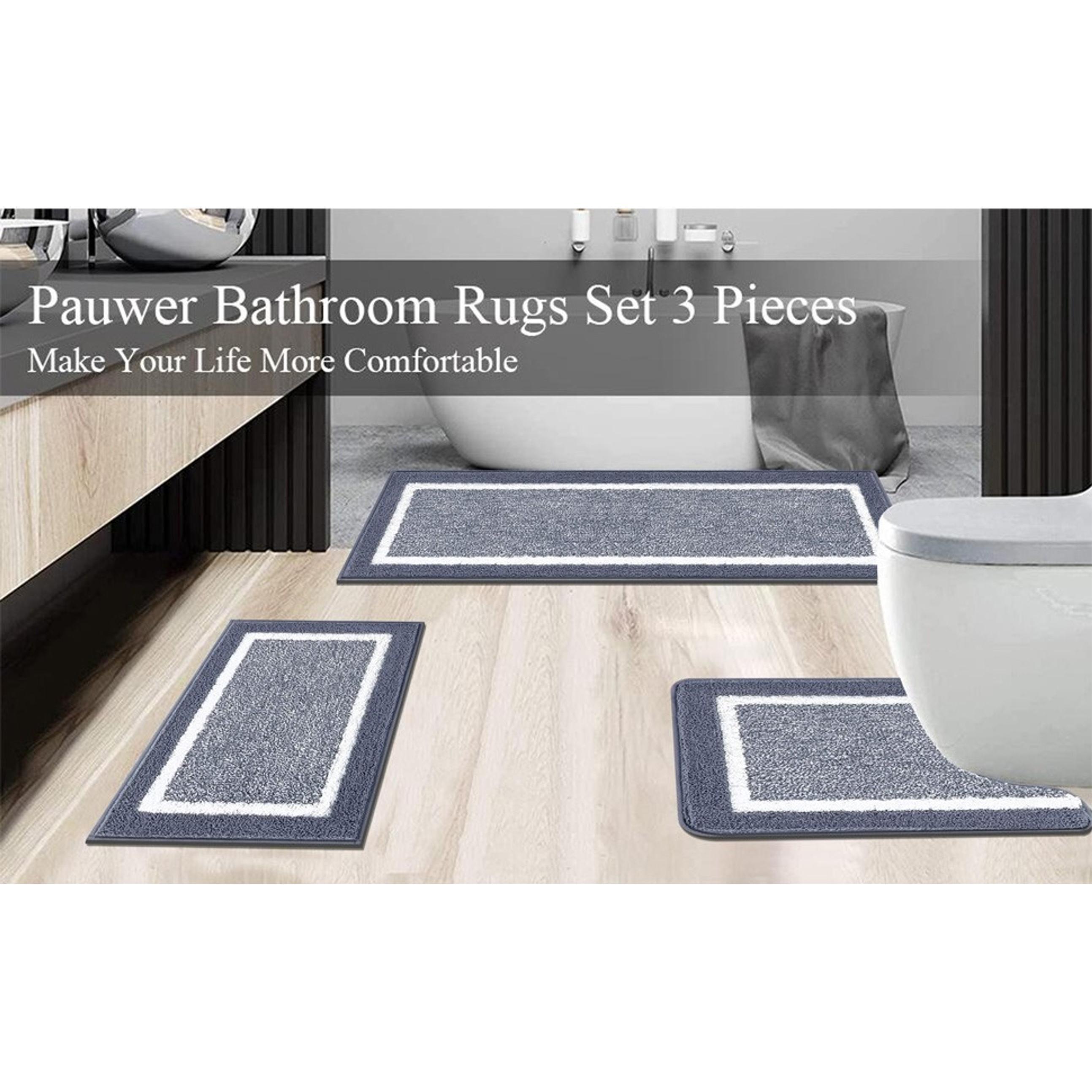 3 Piece Non Slip Washable Bathroom Rugs Set, Plush Absorbent Microfiber Bath Mat Shower Rug Runner, Quick Dry Super Soft U Shaped Toilet Mat Floor Carpet, Dark Grey