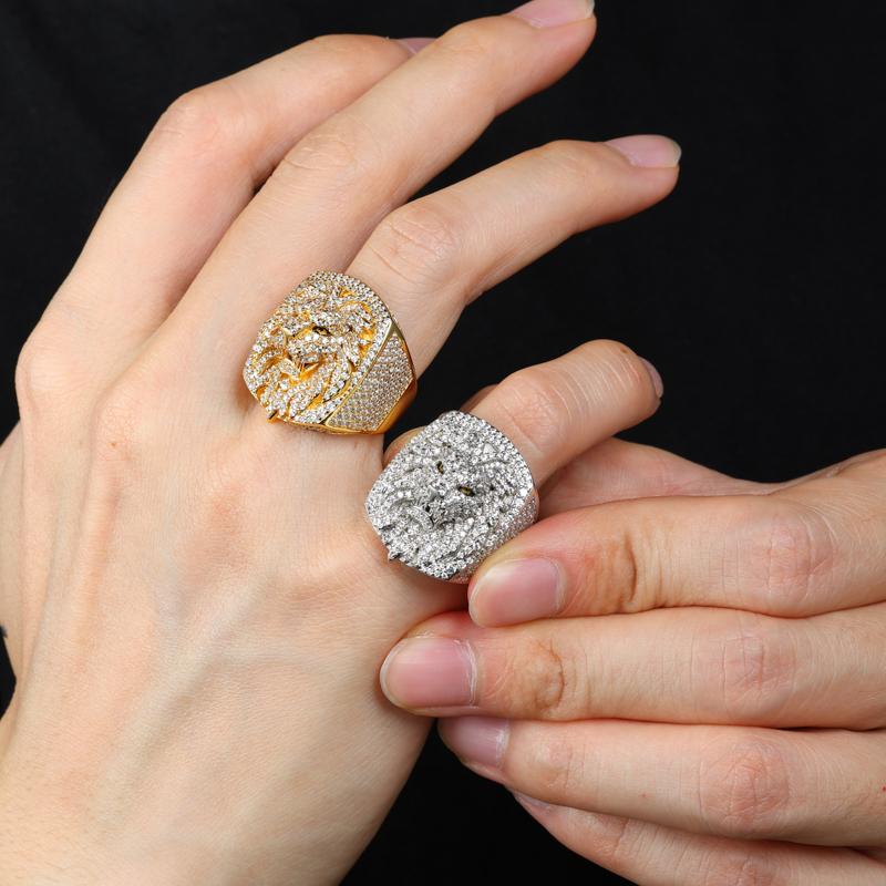 【#R398 】UCCIYO 18K Gold-Plated Lion Ring with Lab-Grown Moissanite S925 Sterling Silver Synthetic Moissanite Ring for Women Men Hip Hop Jewelry Gift