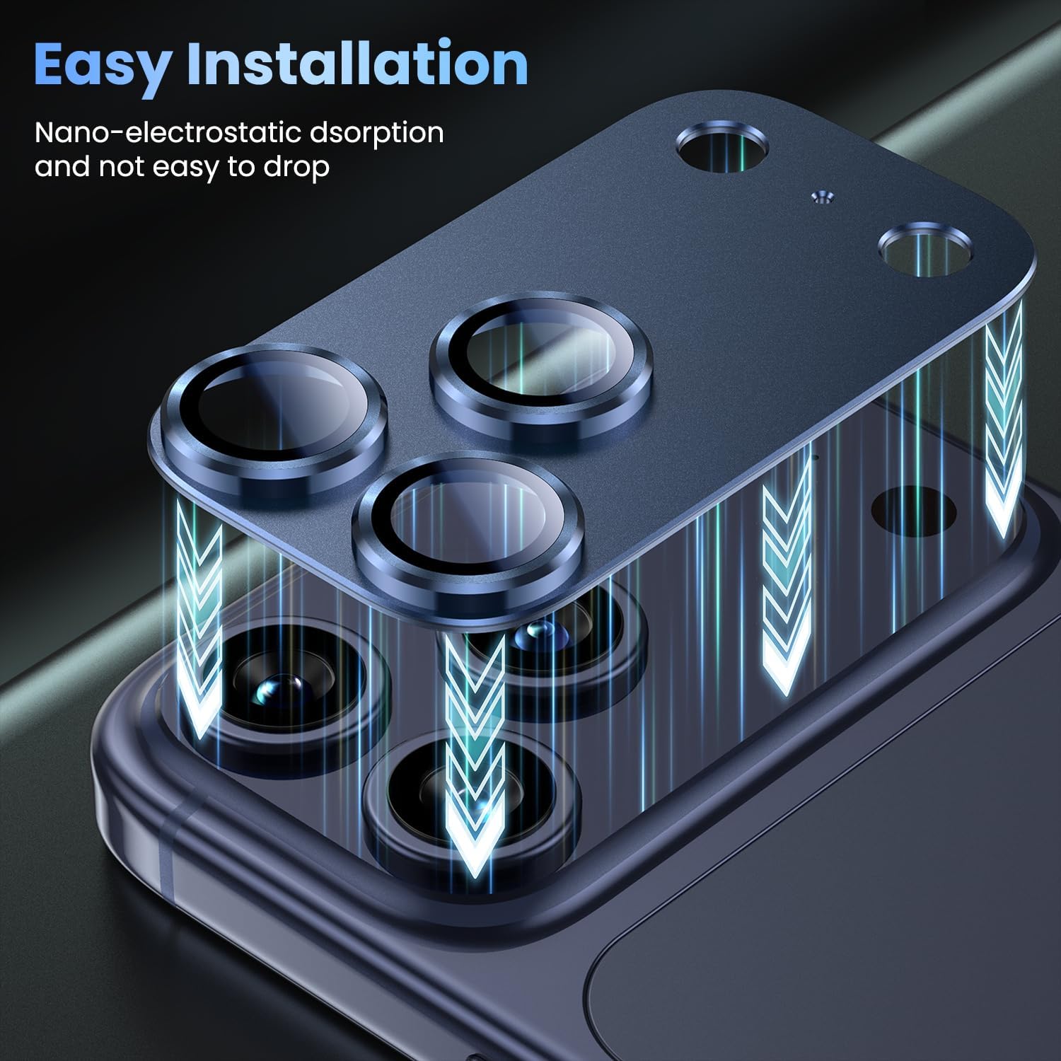 iPhone 17 Pro Camera Lens Protector, Not Easy to Break, Strong Adsorption, Case-Friendly, Aesthetic, Protective Metal Tempered Glass, Deep Blue Color