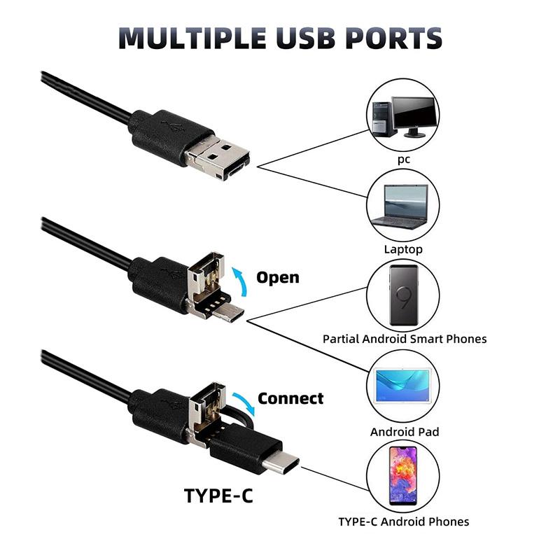 Industrial Endoscope Camera 2M/5M IP67 Waterproof Borescope with 6 Adjustable LEDs, USB Automotive Inspection Camera for Android/iOS/PC Car Diagnostic