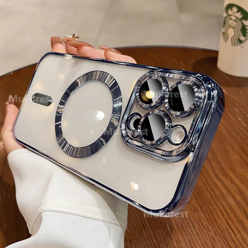 Phone Case - Set of 3 Items Including 1 Phone Case And 2 Clear Screen Protectors, This Premium Electroplated Magnetic Transparent TPU Case Is Designed for The for Iphone 17 16 Pro Max, 15 Pro, 14 Plus, 13 Mini, And 12/11 Series