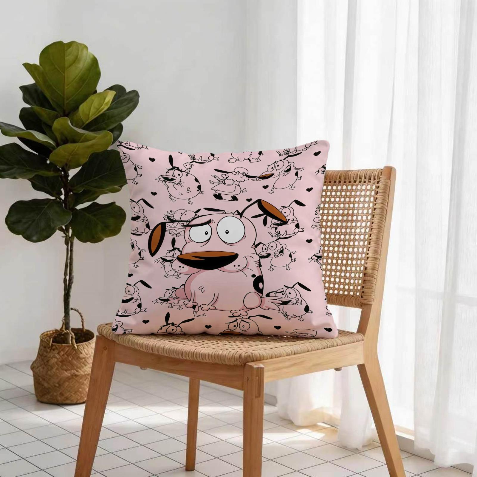 18x18 Inch Courage The Cowardly Dog Throw Pillow, Cute Mint Green Floral Cartoon Dog Decorative Cushion, Kawaii Pillow for Sofa Bed Office Living Room Bedroom, Ideal Gift for Teens Girls Adults Cartoon Fans
