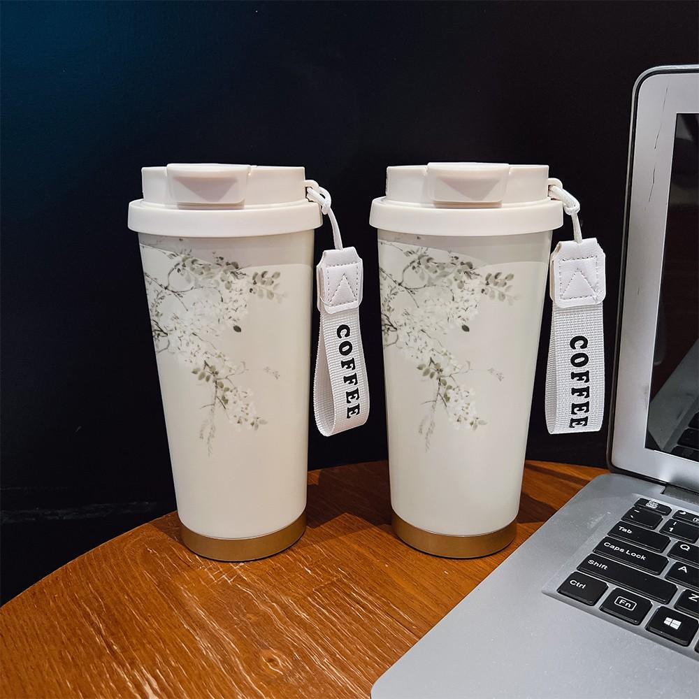 Abstract Oil Painting Coffee Cup, Portable Dual Drink Insulated Tumbler, Heat/cool Keeper, Boho Style, Office, Travel, Sports, Golf