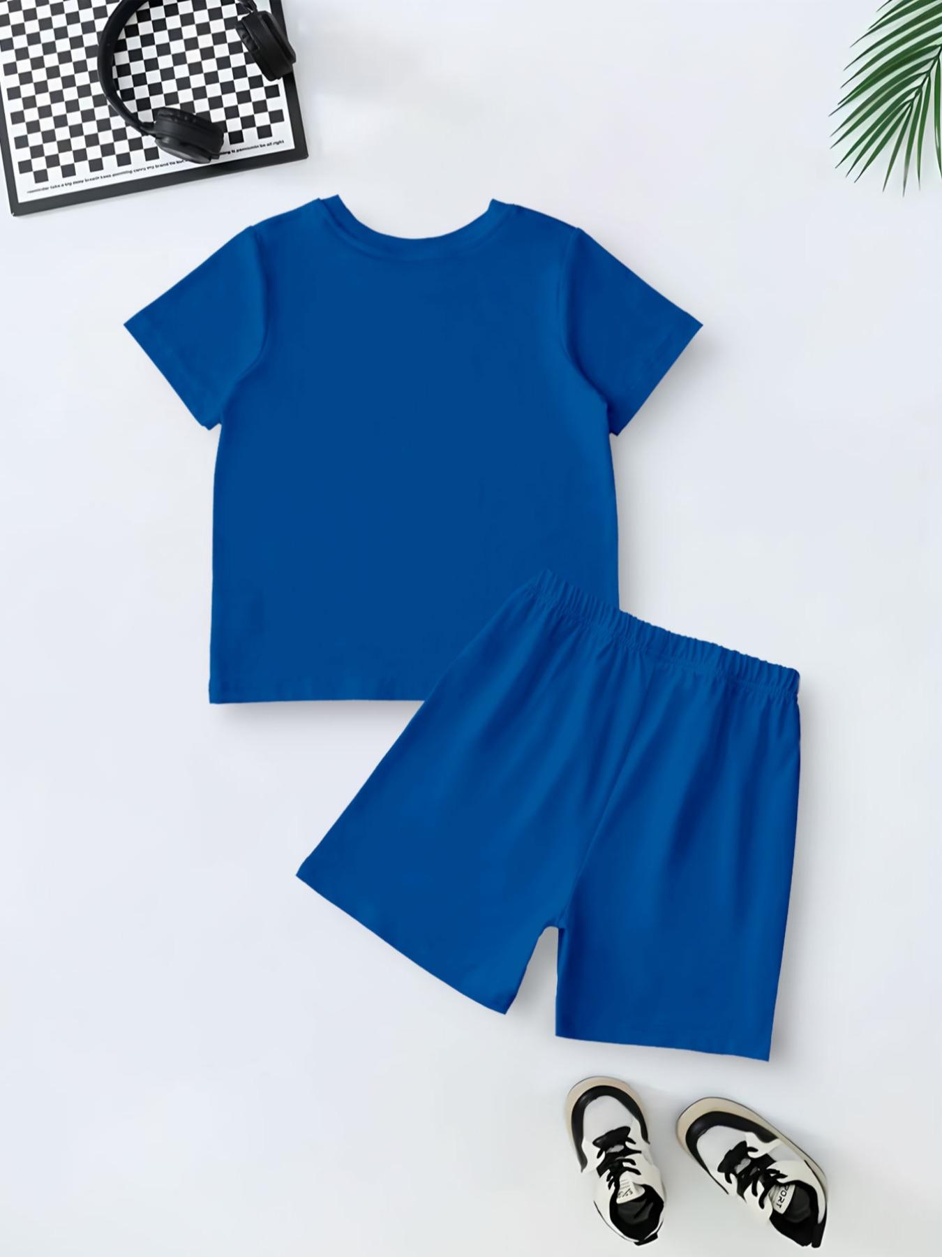 Boy T-Shirt and Shorts Set, Fashion Summer Casual, Short Sleeve Top and Shorts, Letter Heart Print Design, Fitted Style, Summer Clothing Set