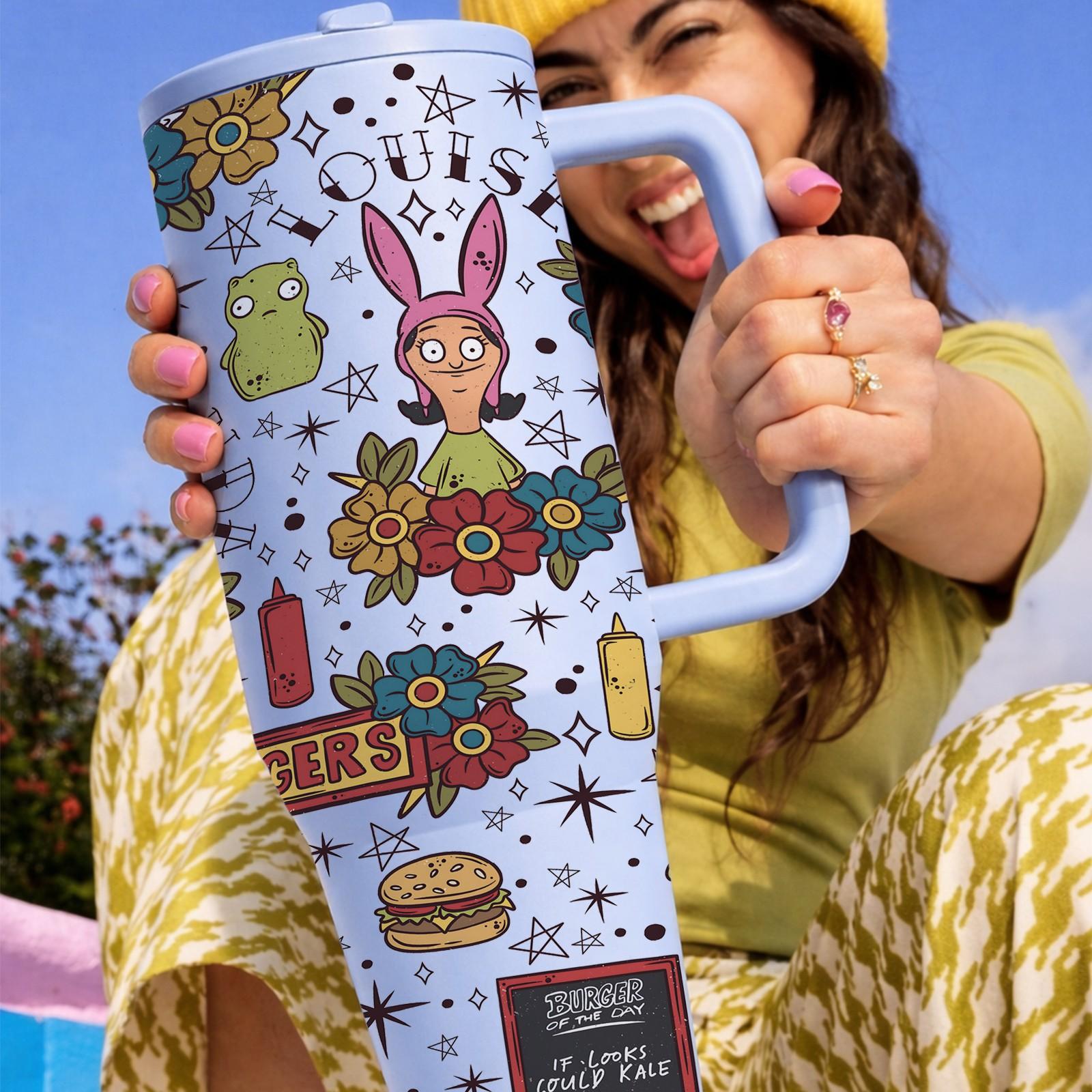 1 PC 40oz Leakproof Insulated Tumbler With Handle And Lid, Double Wall Stainless Steel Travel Mug, Leak Proof, Keeps Drinks Hot 12H Cold 24H, Cartoon Burger Family Print Cup, Large Capacity Thermal Mug, Flasks For Iced Coffee, Water, Gifts For Women Men