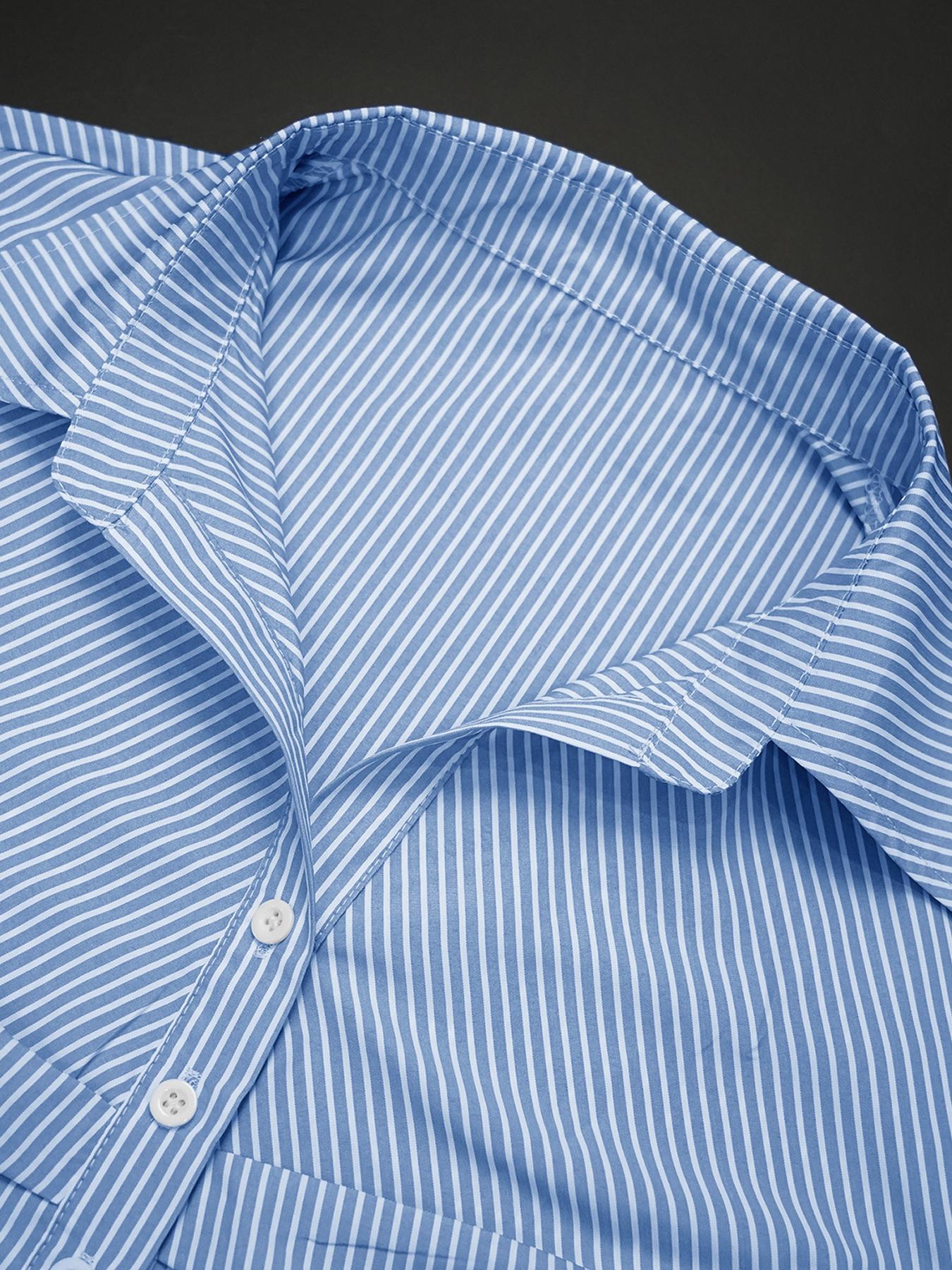 Elegant Women's Long Sleeve Shirt, Spring & Fall Fashion, Single Button Design, Wrinkled Hem, Striped Pattern, Versatile Top, Blouse