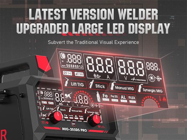 YESWELDER MIG-205DS-PRO Aluminum MIG Welder 205Amp | Synergic Control, 110/220V Dual Volts & Large LED Display | 5-In-1 Gas MIG/Flux Core/Spool Gun/Lift TIG/Stick Multiprocess Welding Machine