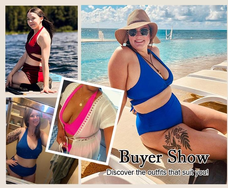 Blooming Jelly Womens Tummy Control Bathing Suits Modest High Waisted Bikini Sets Cute Halter 2 Piece Swim Suit