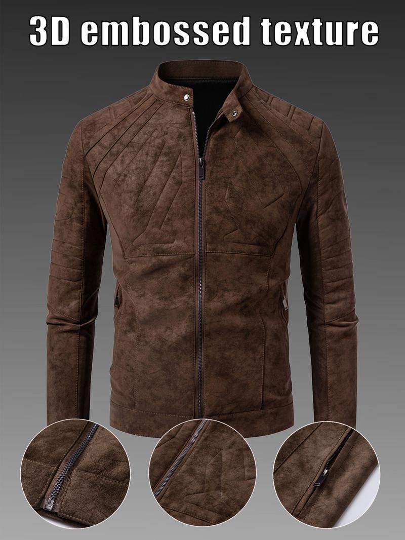 Men's Winter Velvet Jacket, Fleece Lined Thick Fur Collar, Vintage Lapel Multiple Pockets, Warm Motorcycle Coat