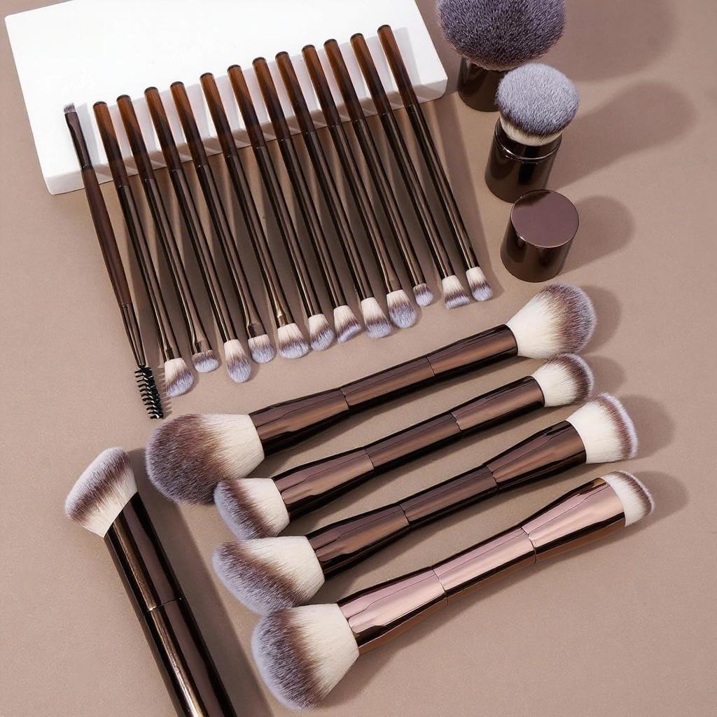 20-Piece Aluminum Makeup Brush Set with Foundation Brush, Powder Brush, Blush Brush, Eyeshadow Brush, Concealer Brush, Highlighter Brush, Makeup Brushes Set, Cosmetic Brushes