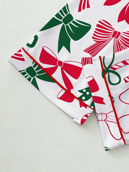 【Christmas Pajamas】Women's Christmas Pajama Set, Long Sleeve Casual Loungewear, Elastic Waist Pants, Elegant Cute Holiday Nightwear