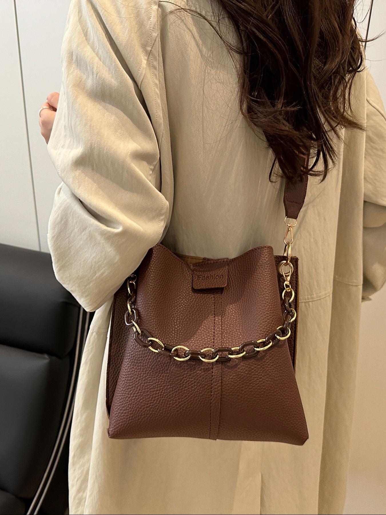 Women's PU Handbag, Casual Crossbody Shoulder Bag, Fashion Bucket Bag, Elegant Daily Use Accessory, Fashionable Bucket Bag, All Seasons