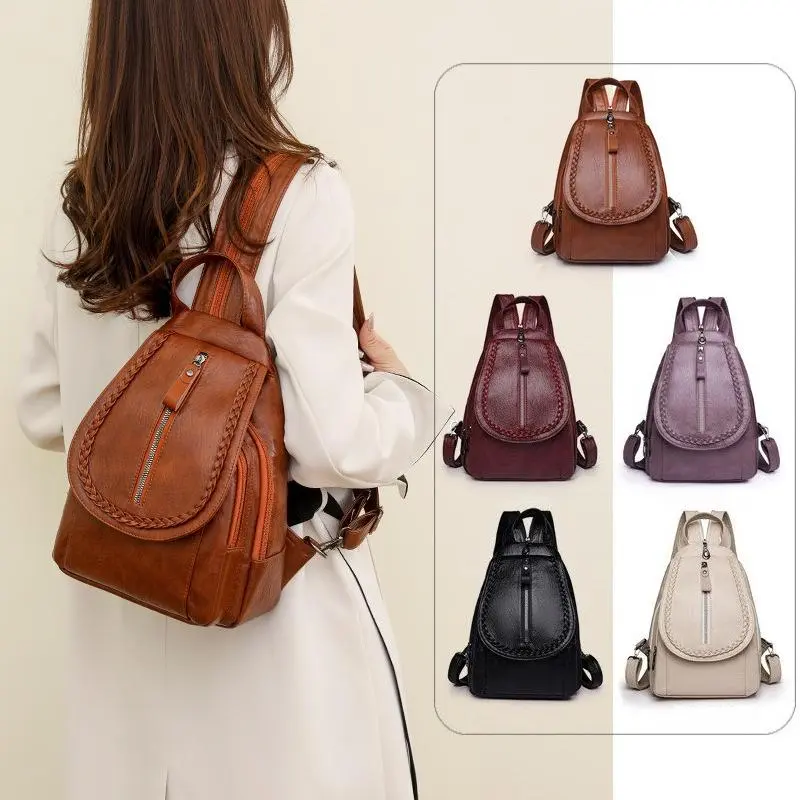 Women's Soft Leather Backpacks for Sports-Gym Use, High-Capacity Adults' Daypack with Internal Zip, Shoulder Strap, Crossbody & Travel Light Bag Fit for Daily Needs