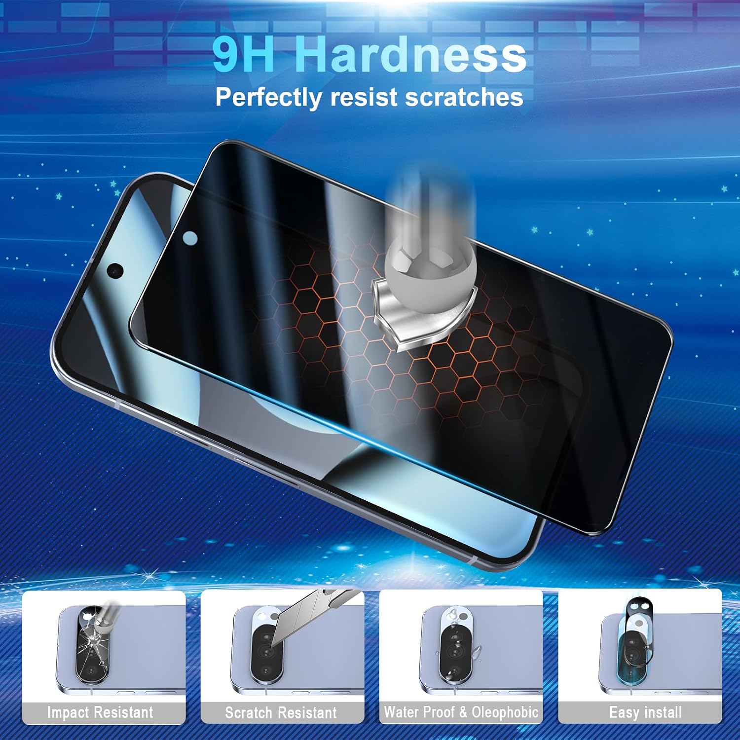 [2+2 Pack]  Screen Protector Compatible with Pixel 10 Pro 5G - 2 Tempered Film - 2 Camera Lens Glass - Easy Installation Tool - High Clarity - Bubble Free - Anti-Spy Protection