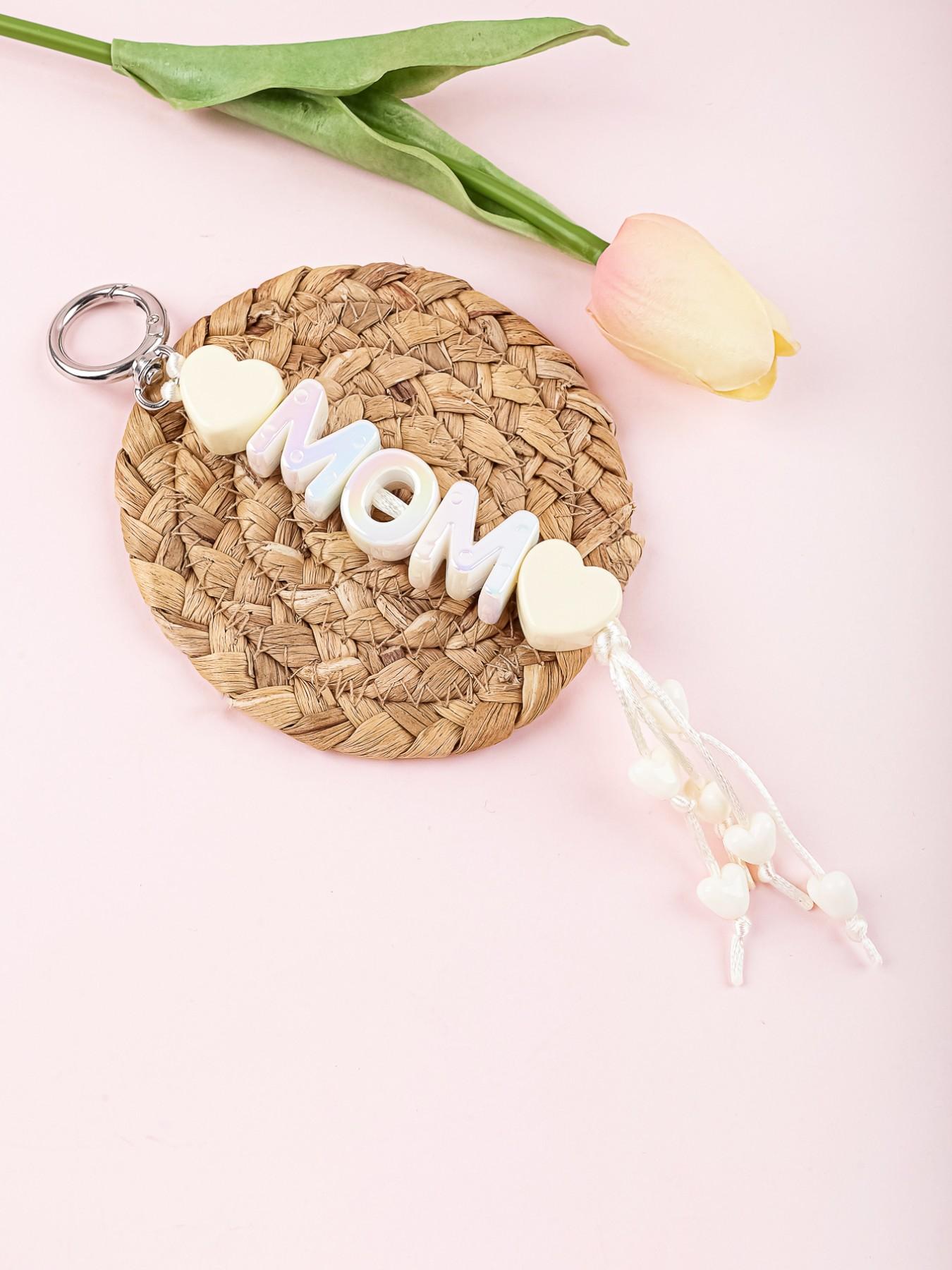 Mom Keychain, Heart Beaded Keychain, Iridescent Letter Keychain, Macaron Color Bag Charm, Tassel Heart Strap, Mother's Day Gift, Cute Aesthetic Keychain