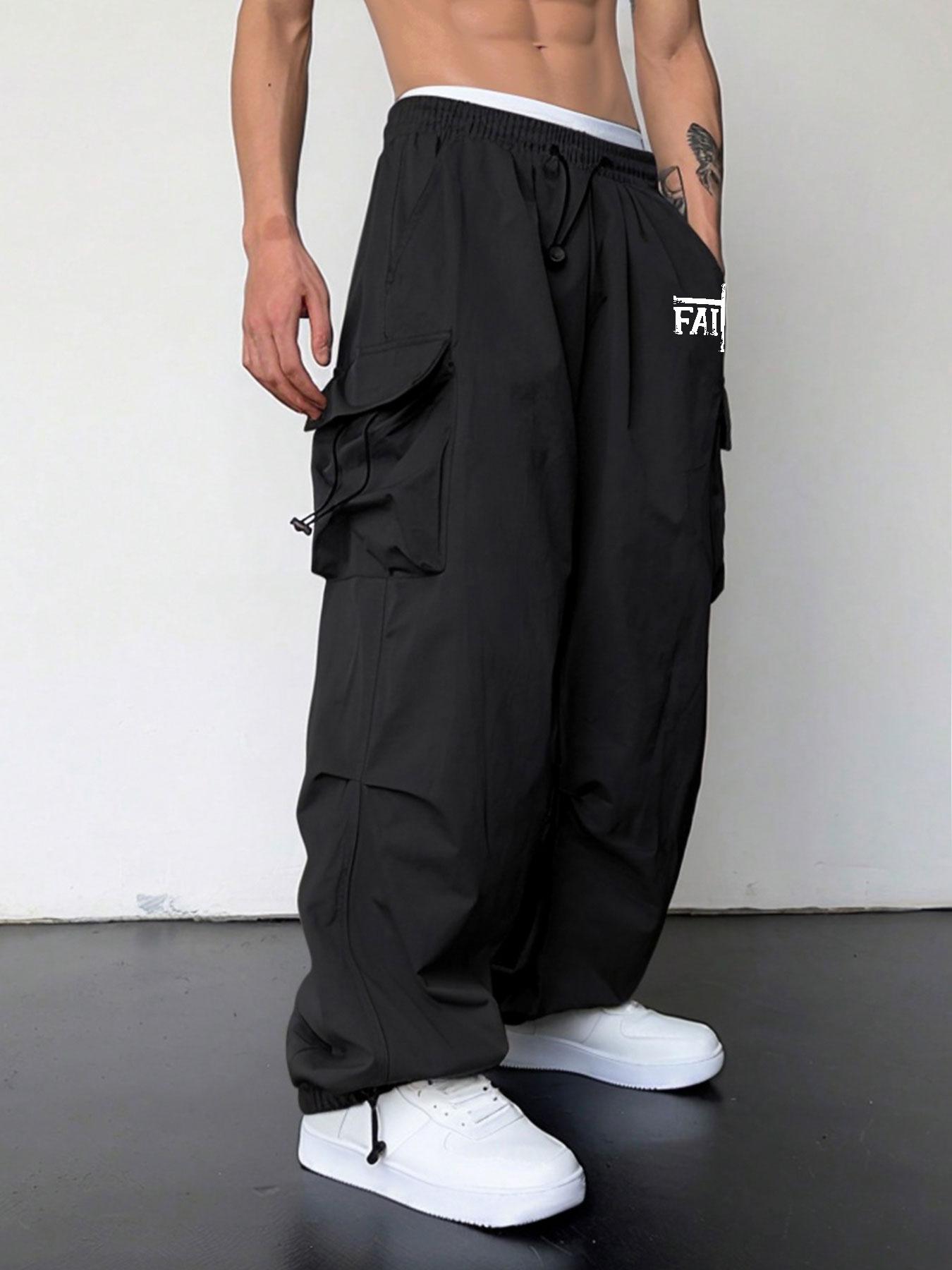 Unisex Men's Letter Print Cargo Pants, Street Fashion Casual Regular Fit Utility Pants for Daily Wear, Menswear, Men's Trousers for All Seasons