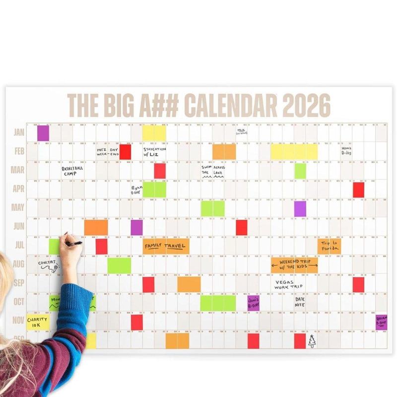 2026 Dry-Erase Wall Calendar, Includes 100 Sticky Notes in 5 Colors & 2 Pens, Oversized Annual Planner for Home, Office, School