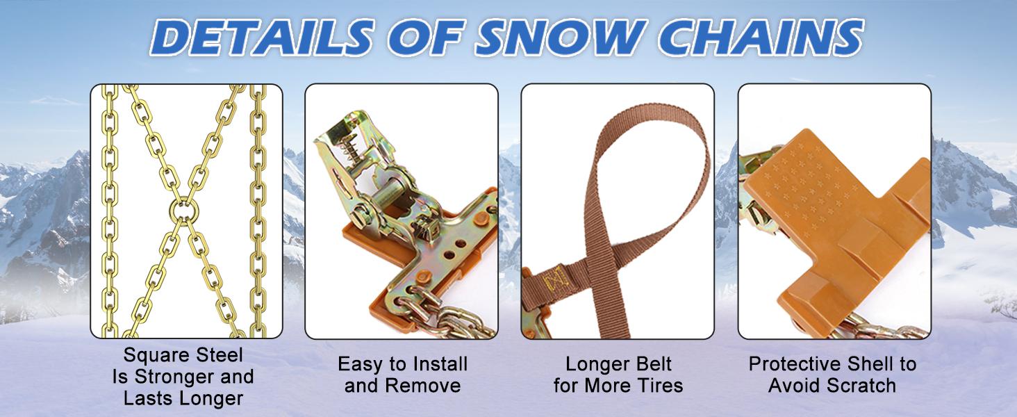 Lilypelle Upgraded Snow Chains 10 Pack,Tire Chains for Cars/SUVs/Pickup Trucks,Security Chains,for Tire Width 215-285 mm,Easy Installation & Durability