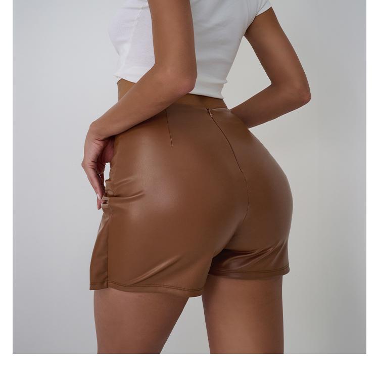 TrendyQueen Wome's Solid Color Zipper Split Hem High Waist Skirt Shorts, Fashion Casual PU leather Skirt Shorts for Daily Outdoor Wear, Ladies Bottoms for Summer
