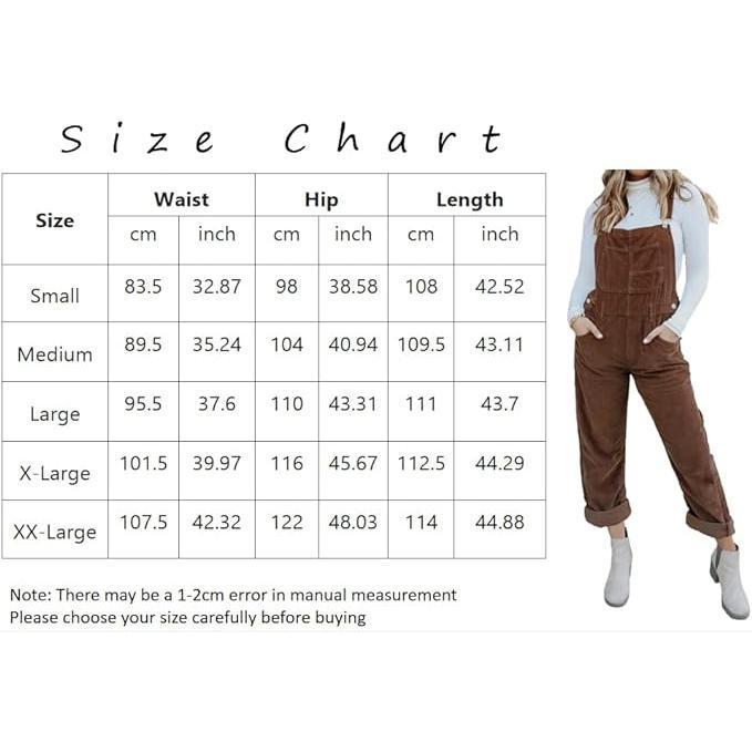 Goranbon Womens Corduroy Overalls Adjustable Straps Baggy Bib Corduroy Jumpsuit Casual Corduroy with Pockets