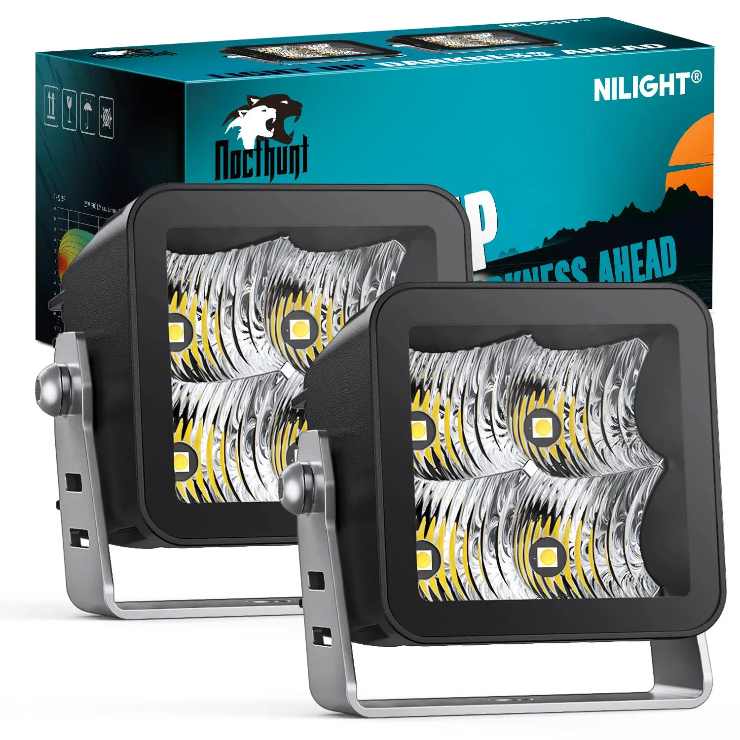 Nilight LED Pod Lights 2 PCS 3 Inch 4LED Flood Beam Square Lamps | Offroad Driving Side Rear Back-Up Light Built-in EMC for Tractor Truck Motorcycle Boat ATV UTV