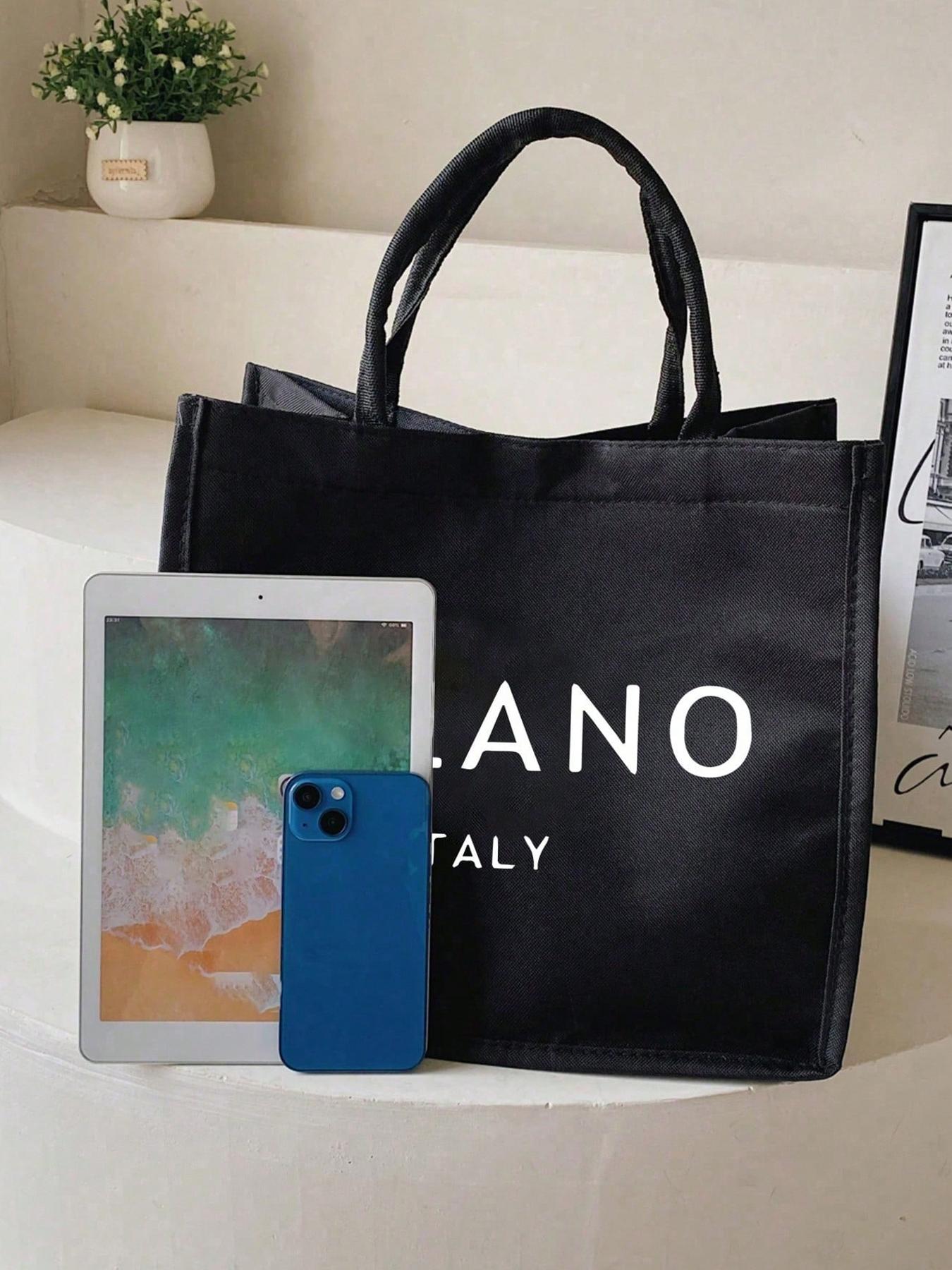 0510-228 ETAO Milanoバッグ Milano Italy' Tote Bag and Pouch with Black with White Embossed