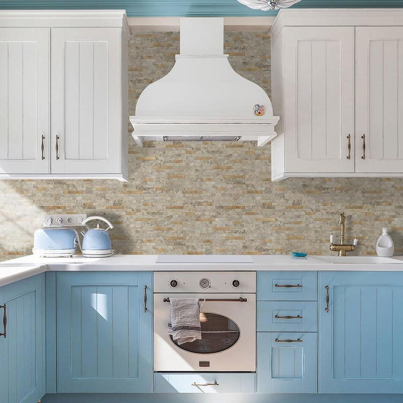STICKGOO 10PCS Peel and Stick Backsplash, Stick on Backsplash for Kitchen/Bathroom, PVC Mixed Metal Gold Self Adhesive Wall Tiles Decorative Wallpaper STICKGOO 10PCS Peel and Stick Backsplash, Stick on Backsplash for Kitchen/Bathroom, PVC Mixed Metal Gold Self Adhesive Wall Tiles Decorative Wallpaper
