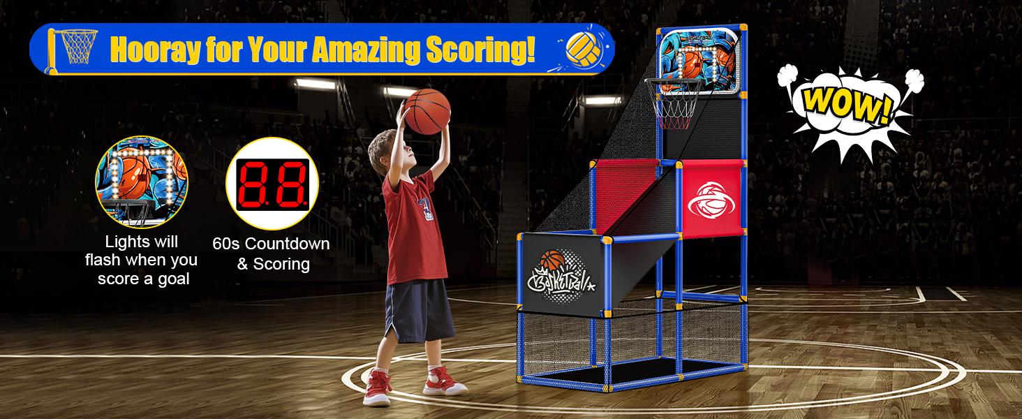 Kids Arcade Basketball Hoop with 4 Balls, Indoor Outdoor Single Shot Basketball Game for Toddler,Carnival Games Sport Toys Gifts for Boys Girls Ages 3-8 Years Old,Ideal for Competition