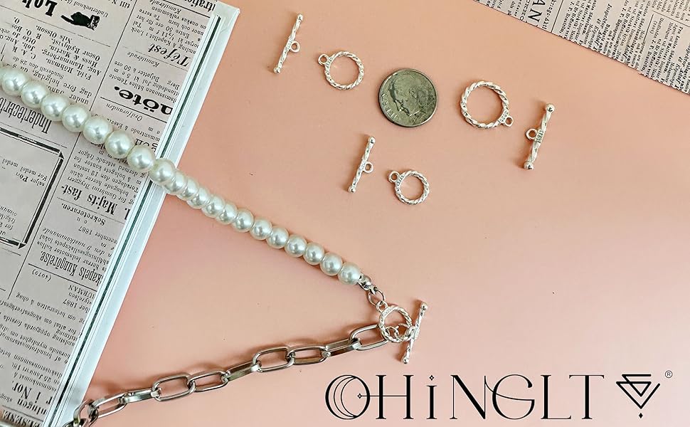 OHINGLT Jewelry Manufacturing OT Bracelet Buckle, 925 sterling silver necklace texture ring toggle buckle T-shaped rod and circular buckle