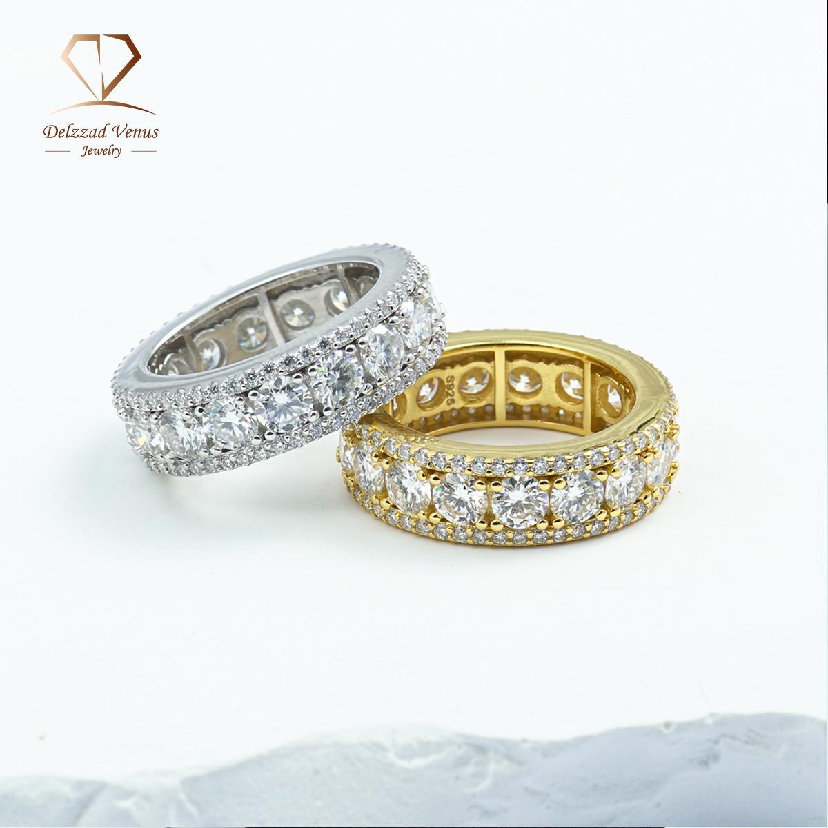 Delzzad S925 VVS Synthetic Moissanite Hip Hop Style Unisex Circle Ring Engagement Wedding Anniversary Gift for Women Men