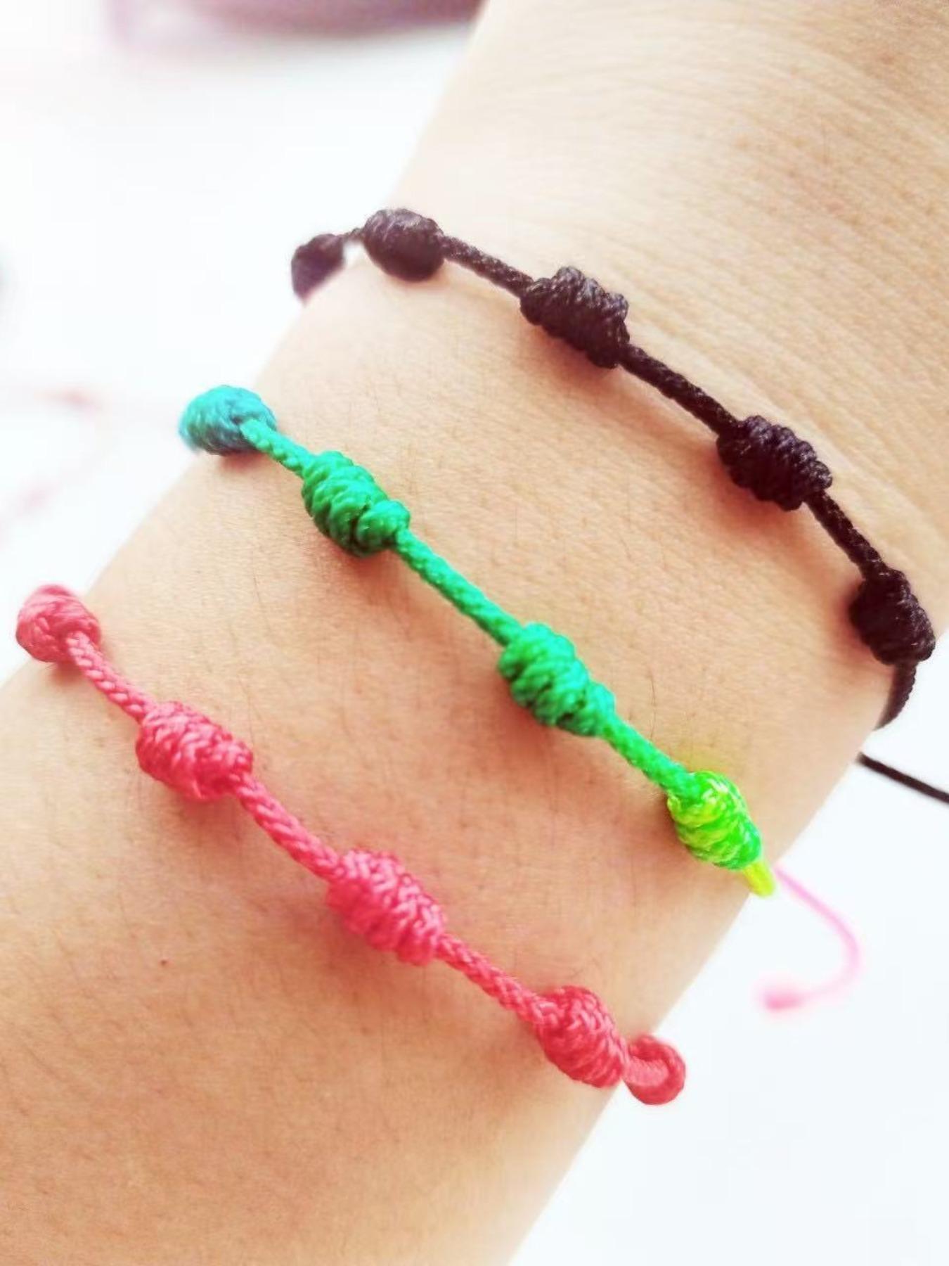 3 Pieces String Handmade Bracelets, Adjustable Kabbalah Knot Bracelet, Protective Amulet for Evil Eye and Good Luck