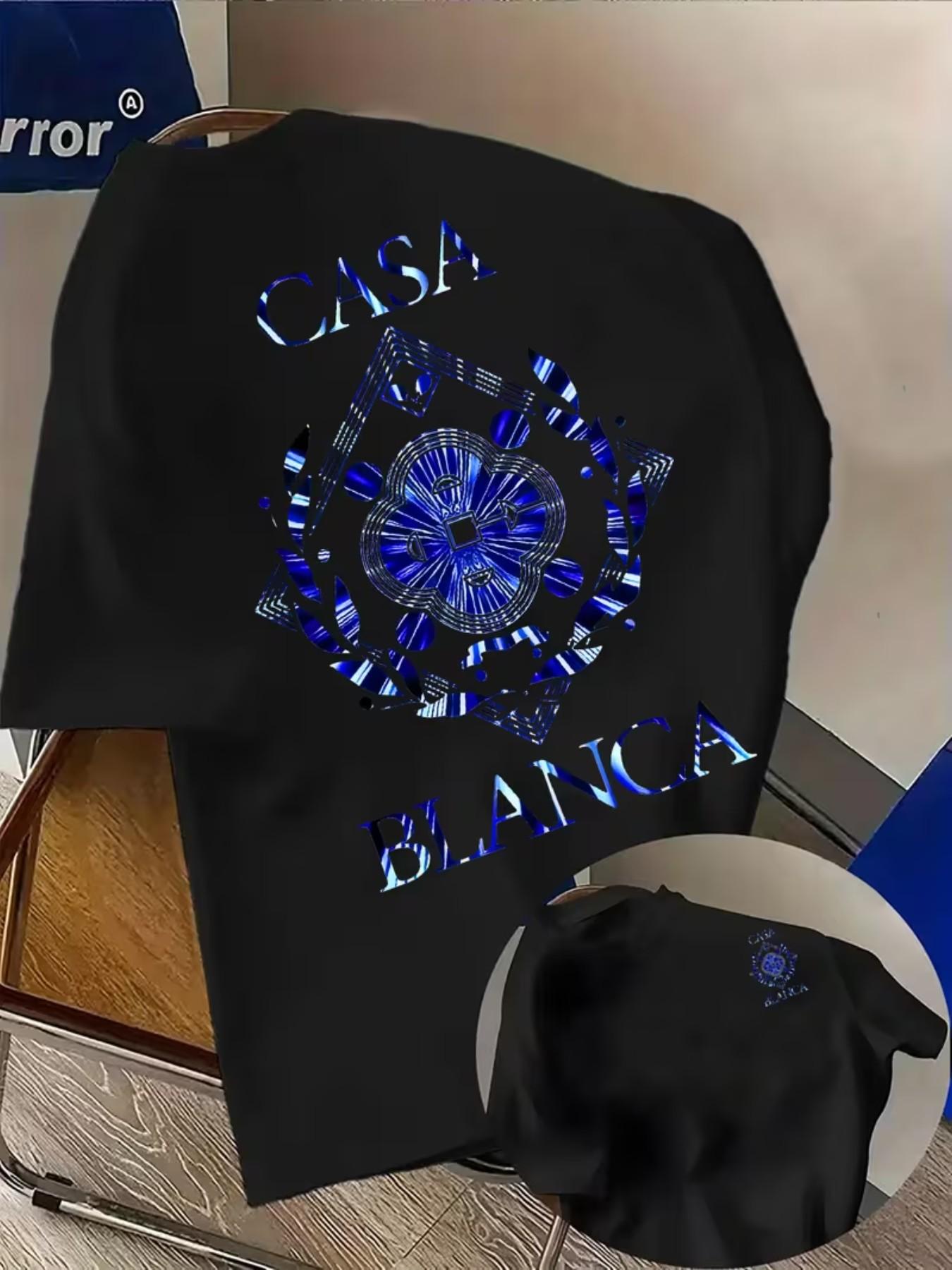 Men's Casual Geometric Print T-Shirt, Casablanca Pattern, Round Neck Short Sleeve, Street Fashion, Soft Polyester Fabric