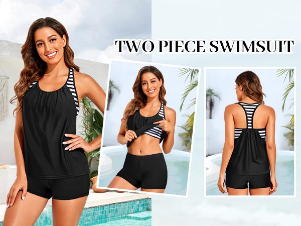 Tempt Me Women Tankini Swimsuits with Shorts - Two Piece Tummy Control Bathing Suit Racerback Sporty Swimwear 2026